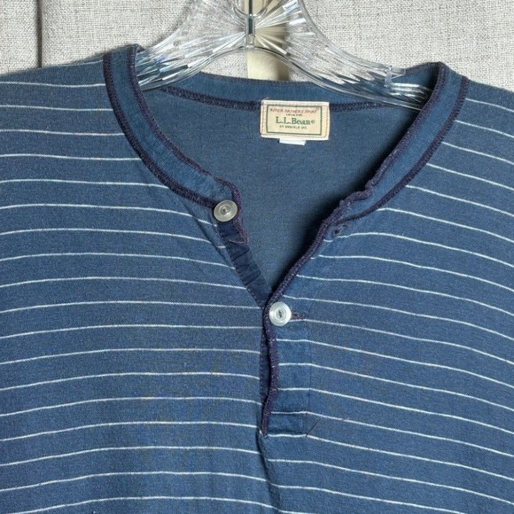 LL Bean River Drivers Shirt Mens XL Blue Striped Wool Blend Henley Duofold 2977